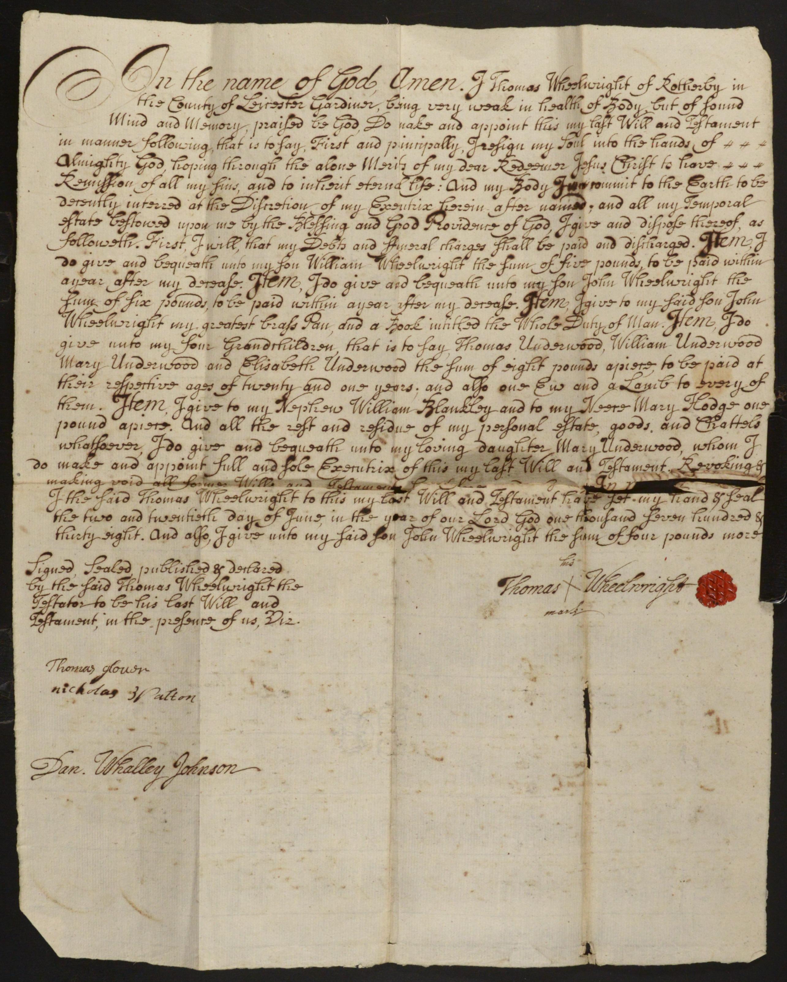 Thomas' will of 1738